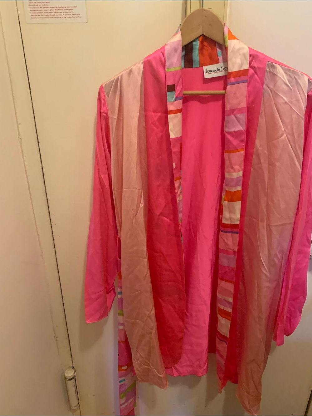 Pink with Blush Silk Kimono Robe with Multicolor Trim